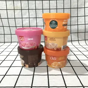 Gelas Kertas Sekali Pakai 3.5Oz Cangkir Kertas Es Krim dengan Sendok Tutup Kustom Cetak Kertas Cangkir Es Krim