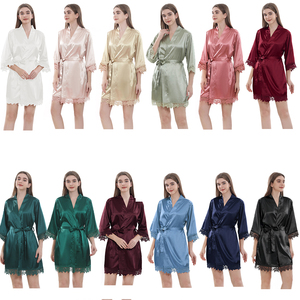 Lussuoso Kimono in Raso di Seta, Vestaglia <span class=keywords><strong>da</strong></span> Damigella, Abito <span class=keywords><strong>da</strong></span> Notte Sexy <span class=keywords><strong>da</strong></span> Donna <span class=keywords><strong>Taglie</strong></span> <span class=keywords><strong>Forti</strong></span>, Accappatoio con Bordo in Pizzo e Scollo a V, Vestaglia <span class=keywords><strong>da</strong></span> Mattina - Product Image 1