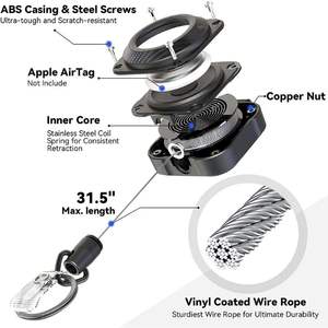 Heavy Duty Retractable Portable Badge Reel with Carabiner <b>Plastic</b> Wire Rope AirTag Clip Outdoor ID <b>Holder</b> - Product Image 2