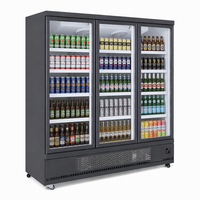Réfrigérateur vertical à triple porte avec vitrine en verre, refroidissement par air, pour boissons, supermarché, LED, sans givre