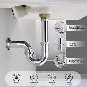 Accessoires de salle de bain de haute qualité, vente directe d'usine, siphon en forme de P ondulé chromé G1-1/4'' pour lavabo - Product Image 3