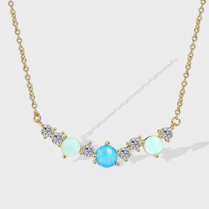 New Arrival! Elegant Bohemian Style Unisex 18K Gold Plated Brass <b>Necklace</b> <b>Opal</b> Bar 20inches Fashionable Link Chain Claw - Product Image 2