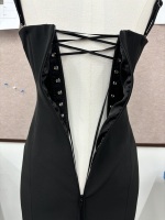 Robe de soirée midi OEM détachable à bretelles spaghetti, style corset, col cœur, fente, moulante, fermeture éclair au dos, pour soirée formelle