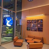 Boîte à lumière LED ronde double face personnalisable à livraison rapide, cadre en acier inoxydable, publicité décorative pour café