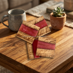 Best Handmade Epoxy Resin Acacia Wood <b>Coaster</b> Latest Design From India Walnut Wooden Drink <b>Tea</b> <b>Coaster</b> Set Tableware Hot Pads - Product Image 1