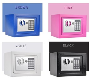 Mini coffre-fort bleu, serrure numérique électronique, forme cubique, pour la maison, le bureau, le stockage de bijoux et d'argent liquide - Product Image 4