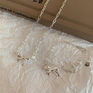 Collana con fiocco traforato in argento sterling s925, una catena dolce ed elegante per la clavicola, ideale per la figlia di una donna <span class=keywords><strong>chaebol</strong></span>. - Product Image 4