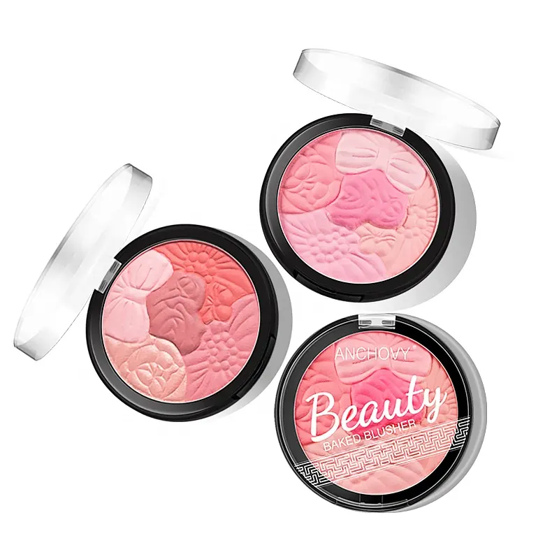 ANSH-001B Roze Roze Maquillage Make-Up Blush Palet Enkele Glinsterende Gradiënt Veganistische Blush Make-Up Blush Geperst Poeder Blush Blush