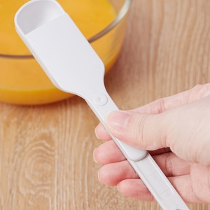 White Plastic Adjustable Measuring <b>Spoon</b> With Plastic Slide Cover for Kitchen Seasoning Baking Powdered Milk <b>Coffee</b> Granulated - Product Image 1
