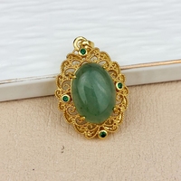 Joyería de Moda, Colgante de Piedra Ovalada de Piedra Preciosa Natural, Chapado en Oro, Colgante de Cristal Vintage con Incrustaciones de Circonita, Regalo para Mujer