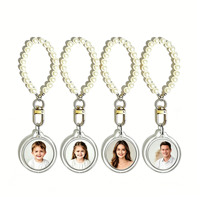 Porte-clés photo personnalisé rond en acrylique de 35 mm avec perles imitation nacre, insertion d'image double face, souvenir personnalisé