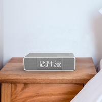 Bt Speaker Muziek Wekker Mobiele Telefoon 5W Draadloze Oplader Klok Spiegel Met Nachtlampje Digitale Thermometer Bureauklok
