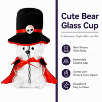 Tasse en verre personnalisée de 20 oz en forme d'ours pour les fêtes, tasse à café transparente de Noël avec couvercles en silicone et paille