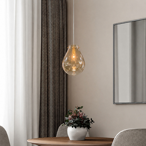 <b>Decorative</b> Glass Suspension Lamp Waterdrop Amber Shade Brass Pendant <b>Light</b> For Hotel Room - Product Image 4