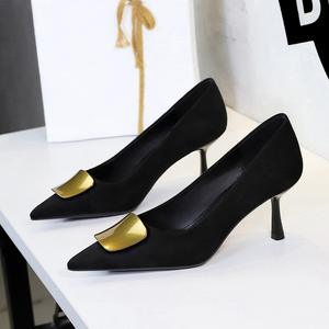 Chaussures en résille antidérapantes à lacets pour femmes, à talons bas ou hauts, style bout peu profond et pointu, sexy, pour banquets et mode - Product Image 3