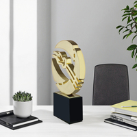 Placa de Trofeo de Aniversario Redonda Moderna Personalizada, Chapada en Oro, con Base de Cristal Negro para Adornos de Escritorio