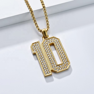 Collar con Colgante de Número 10 de Fútbol, Estilo Hip Hop, Acero Inoxidable, Chapado en Oro de 18K, Completamente Cubierto de Diamantes, para Deportistas - Product Image 4