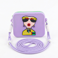 Sac bandoulière mini en silicone personnalisé OEM, pochette étanche à fermeture éclair, motif visage de fille de dessin animé, porte-monnaie, petit sac à bandoulière pour femme