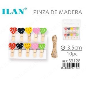 Ilan Mollette in Legno a Forma di Cuore da 3,5 cm, 10 Pezzi con Corda per Artigianato e Decorazione - Product Image 3