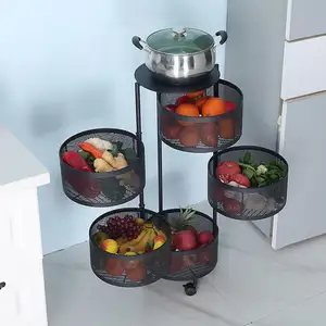 Кухня 360 градусов хранения вращающаяся тележка полка 3-х слойная сушилка для овощей и фруктов корзина стеллажи для хранения с колесами