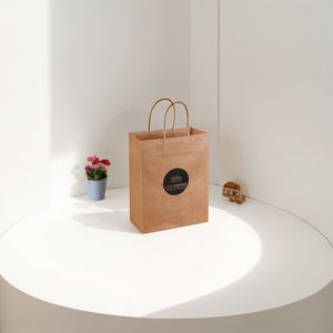 Sac de courses personnalisé en papier kraft brun biodégradable importé, avec poignée à patch, pour petites commandes, réutilisable pour lait et sushis - Product Image 1