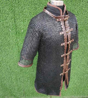 Haut de gilet médiéval authentique en acier doux avec garniture en cuir, armure de haubert à anneaux rivetés pour adulte, costume de chevalier