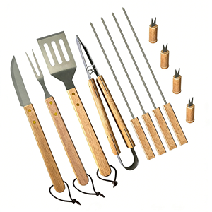 Juego de 13 Utensilios para Barbacoa con Mango de Madera, Herramientas de Acero Inoxidable para Asar, para Cocinar al Aire Libre <span class=keywords><strong>y</strong></span> Acampar - Product Image 2