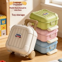Boîte de rangement pliable pour jouets en forme de valise à roulettes de dessin animé, avec poignée de traction portable et roues, pour chambre à coucher, boîte cadeau