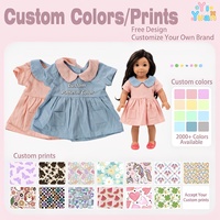 Vêtements pour poupées de 18 pouces sur mesure, robe rose à manches courtes, col Peter Pan en denim, poches plaquées, étiquette privée, tenue pour poupée de 18 pouces