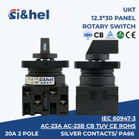 Sakelar Rotary Cam Si&hel UKT1 20A 440V 1-0-2 Changeover 2-3 Posisi 2P Terminal Sekrup Pemasangan Panel IP20 Plastik Bersertifikasi CE