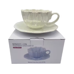 Juego de Tazas y Platos de Cerámica de Porcelana de 240 ml, Estilo Clásico, Sin Plomo, para <span class=keywords><strong>Café</strong></span>/Té, Coloridos, Regalo para Chicas - Product Image 2