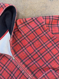 Sweat-shirt à capuche zippé à carreaux rouges pour homme, veste en polaire décontractée, coupe classique, vêtements d'automne - Product Image 3