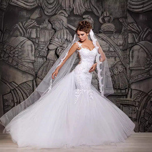 Mermaid <b>Wedding</b> <b>Dress</b> V-Neck Embroidered Organza Tulle White Ivory Vintage Style 2026 Evening Gown - Product Image 3
