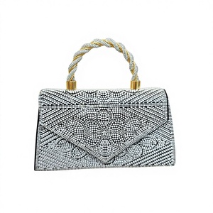 New Cross-border European American Fashion Retro Full Pearl Chain <b>Small</b> Square Evening Rhinestone Polyester <b>Handbag</b> Tanjing - Product Image 1