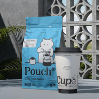 Sachet de café personnalisé en plastique avec fermeture éclair, fond plat, pour 250g, 500g, 1kg de grains de café