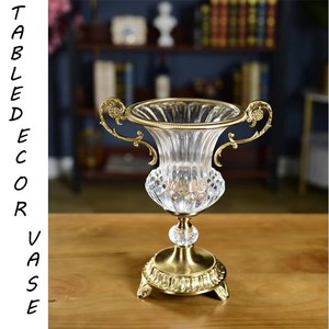 Crystal Glass Vase With Gold Handles 28cm W 33cm H Traditional Decorative Tabletop Vase For Living Room Home Decoration - Product Image 4