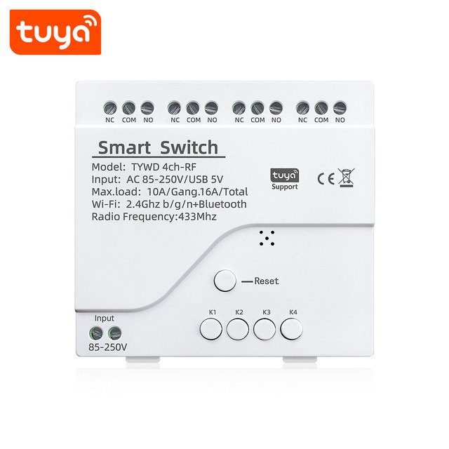Tuya Smart WiFi 4 Channel Relay Module 433MHz RF Remote Control Wireless Switch AC 85-250V 10A Automation Module PST-TYAC-4CH