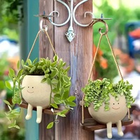 Pop Adorable Visage Souriant Balançoire Pot de Fleurs Décoration Personnalisée Vase Cartoon en Résine pour Plantes Succulentes Pot Suspendu