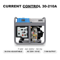 Générateur de soudage diesel 7kW 8kW, soudeuse à arc CC 30-210A, cadre ouvert, portable, 220V 50Hz pour chantier de construction et de pipeline