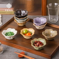 Bol en céramique en forme de fleur FENN, plat à sauce soja, bol à assaisonnement japonais, plat à sushi, vente en gros pour restaurants