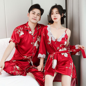 Pijamas de pareja Falda con <span class=keywords><strong>tirantes</strong></span> femenina Camisón Cierre de cintura elástica Tejido térmico para servicio doméstico Uso de Primavera/Verano - Product Image 2