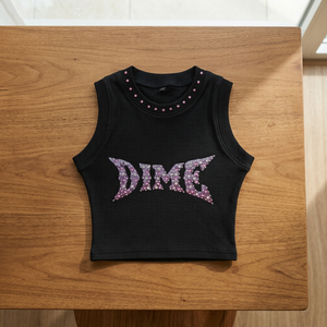 Débardeur côtelé noir 100 % coton pour femme, tricoté avec lettres en strass, col rond, sans manches, coupe décontractée, idéal pour les festivals - Product Image 4