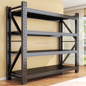 Étagère de rangement industrielle robuste à quatre niveaux réglable en acier et fer, autoportante, pour <span class=keywords><strong>garage</strong></span>, entrepôt, maison, noire - Product Image 4