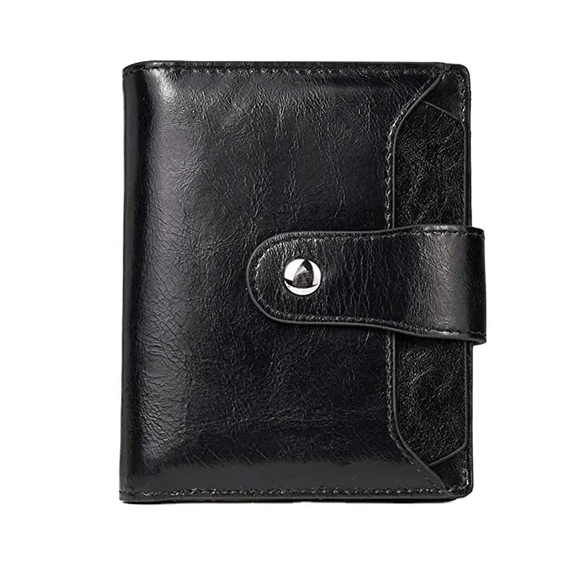 Small Bifold Zipper Pocket Genuine Leather Wallet with 9 Credit Card Slots 1 ID Window for Women