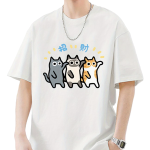 Kaos Grafis Pria Lucky Wealth Cats Gaya Maneki Neko Jepang, Kaos Lucu Bergambar Hewan, Streetwear Kasual, Atasan Lengan Pendek Katun - Product Image 1