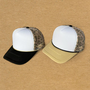 Wholesale <strong>Custom</strong> Design logo Dad Cap Nylon <strong>Leopard</strong> Mesh Back Foam Black Tan <strong>Leopard</strong> <strong>Print</strong> Trucker <strong>Hat</strong> with Rope - Product Image 1