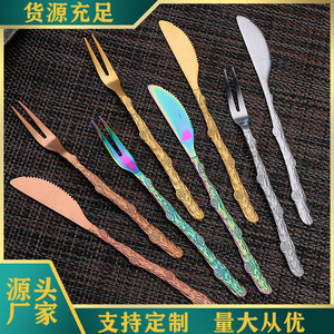 ชุดส้อมและมีดสแตนเลสสำหรับขนมไหว้พระจันทร์ สีทอง ลายกิ่งไม้ แบบใช้แล้วทิ้ง - Product Image 1