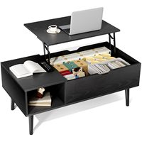 Table basse de salon moderne minimaliste en bois noir avec plateau relevable et compartiment de rangement dissimulé