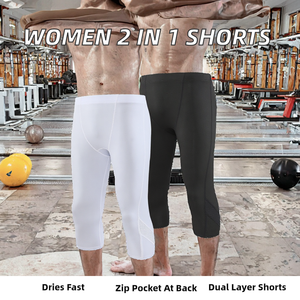 Leggings de course pour femmes 2-en-1 avec poche arrière zippée, logo personnalisé, compression, polyester/spandex, respirant, séchage rapide, taille élastique, coupe ajustée - Product Image 2