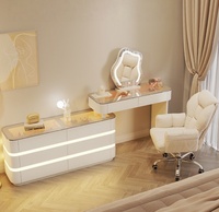 Nouvelle Coiffeuse Moderne à Panneaux Ajustables avec Grand Miroir LED, Grande Capacité de Rangement, Haute Qualité, pour Chambre à Coucher